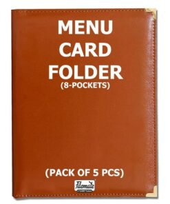 Filemate A "CLASSIC" Products Filemate MENU Card Folder (8-Pockets) (Pack of 5 Pcs) / Holder for Restaurants or Hotels (A4 Size: 12.25 x 10 inch) (Tan Color) - Set of 5