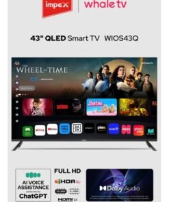 Impex 43 Inch QLED FHD Smart TV (Wios43Q) | Television, AI Voice Assistant with ChatGPT | 8GB ROM, 1GB RAM | Netflix, YouTube, Prime | A+ Panel | HDMI, USB, RJ45 | 2-Year Warranty Wios43Q black