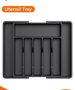 Eworld Large Capacity Expandable Silverware Drawer Organizer, BPA-Free Utensil Tray for Kitchen, Adjustable Flatware and Cutlery Holder for Spoons, Forks and Knives, Sleek Black Design