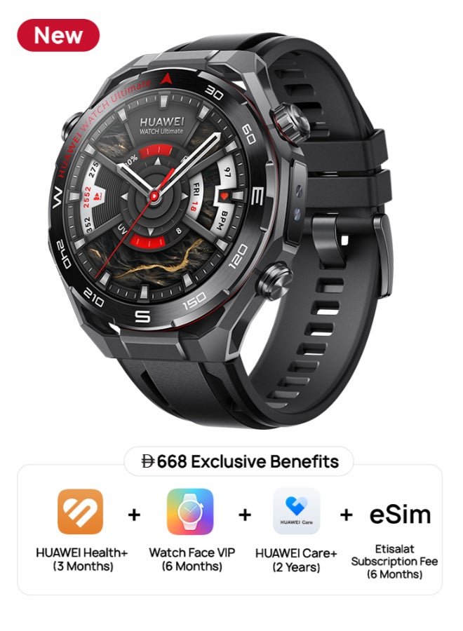 HUAWEI Watch Ultimate 2 Smart Watch, Zirconium-based Liquid Metal case, 150-Meter Diving Watch, Sonar-based Underwater Communication, Accurate Health Monitor, eSIM cellular calling, Black