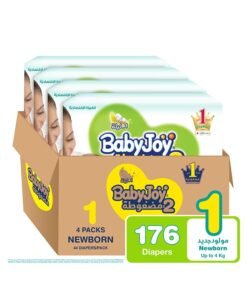 BabyJoy Baby Diapers, Newborn, Size 1, Up To 4 Kg, Count 176 (44 x 4) - Superior Protection, Japan Technology