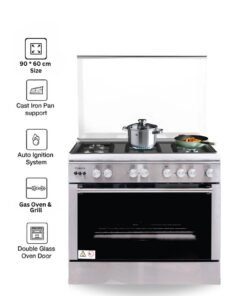 Venus 90x60 cm Stainless Steel Cooking Range | 5 Gas Burners with Triple Ring Burner | Full Gas Oven & Grill | Auto-Ignition | Durable Cast Iron Pan Supports | Family-Size Capacity – Model VC9060ESD