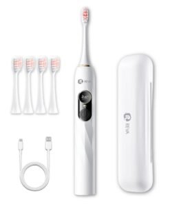 Reva Sonic Electric Toothbrush(V3) – Dual Display, Pressure Sensor, 200-Day Battery, 5 Modes, 4 Heads, Type-C, Waterproof – White