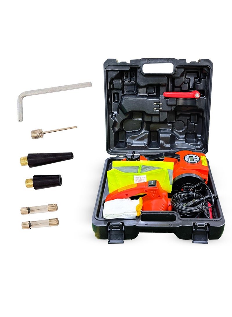 Toby's Toby’s Electric Hydraulic Car Jack Kit with Impact Wrench and Tire Inflator Pump, 5 Ton 12V Car Jack Hydraulic Car for SUV Sedans Tire Change with LED Light(Red) with Digital Display