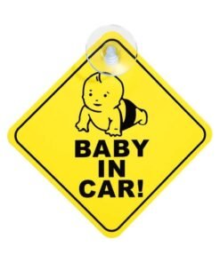 Rubik Baby in Car Sign with Suction Cups for Car Window, Reflective Vehicle Car Signs, Kids Safety Warning Sign (12x12cm)