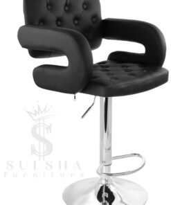 SULSHA SUPER Modern Height Adjustable Chair , Bar Chair , Bar Stool Set Leather Padded Stool BLACK/Silver