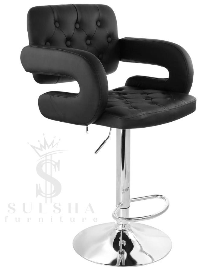 SULSHA SUPER Modern Height Adjustable Chair , Bar Chair , Bar Stool Set Leather Padded Stool BLACK/Silver