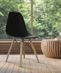 SKY-TOUCH Modern Dining Chair Dining Side Chair, Simple Office Chair, Lounge Shell Chair with Folding Wood Legs and Plastic Seat, for Kitchen, Dining, Bedroom, Living Room,Black,40*40*82cm
