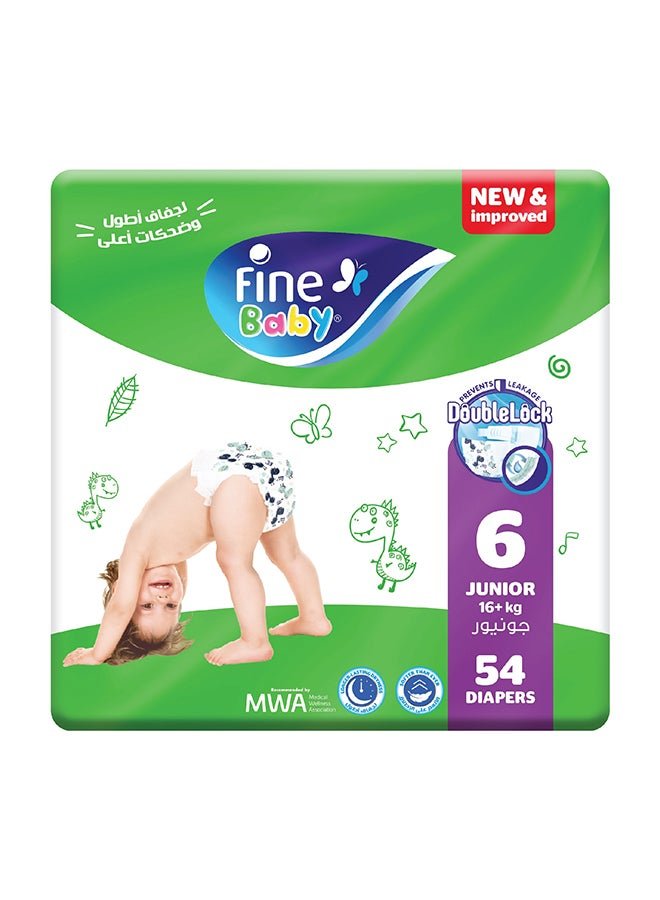 Fine Baby Diapers Size 6 (16+ Kg) Junior, 54 Count - With The New Double Lock Leak Barriers