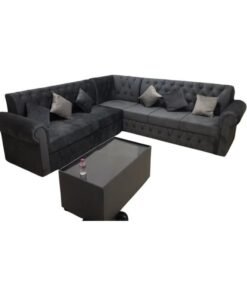 Maharat Al Bahar L Shaped Sofa Set 6 Seater with Cushion & table Dark Grey 250X80X80