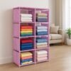 YouCopia Collapsible Wardrobe 8 Shelves Storage Clothes Storage Rack Quick Wardrobe/Cabinet/Multipurpose Storage Rack, Foldable, Collapsible Fabric Organizer for Home Office (Pink Dot)