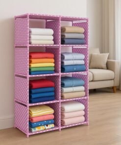 YouCopia Collapsible Wardrobe 8 Shelves Storage Clothes Storage Rack Quick Wardrobe/Cabinet/Multipurpose Storage Rack, Foldable, Collapsible Fabric Organizer for Home Office (Pink Dot)