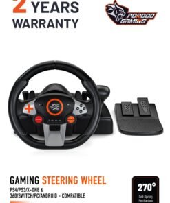 porodo Gaming Driving Force Racing Wheel 7in1 Steering Wheel with Responsive Floor Pedal and Gear Lever / 270° Coil-Spring Mechanism / Plug & Play compatible with PS3, PS4, XBOX ONE, XBOX360, PC, Nintendo SWITCH, and Android devices - Black