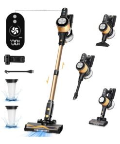 SINCHER A40 Cordless Vacuum Cleaner, 25Kpa Powerful Suction Stick Vacuum, 45Mins Runtime Detachable Battery, 3 Power Modes & LED Display, Ideal for Home, Car, Hard Floor, Carpet, Pet Hair, Gold