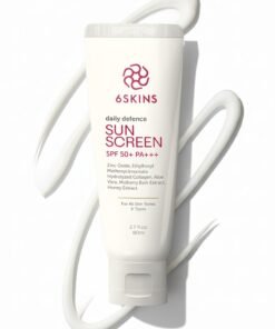 6SKINS Daily Defence SUN SCREEN SPF 50+ PA+++ for Broad Spectrum UVA/UVB | Titanium Dioxide & Zinc Oxide Sun cream | Collagen-Boosting Face Moisturizer with No-White Cast, Lightweight Non Greasy 80ml