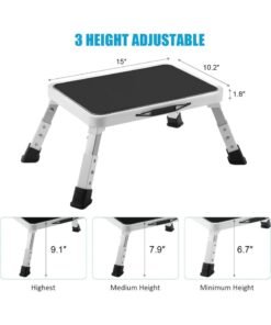 Flushrenic Folding Step Stool, Height-Adjustable Step Stool with Non-Slip Platform, Step Ladder for Adults or Kids in Kitchen, Home, 330 Lbs Capacity