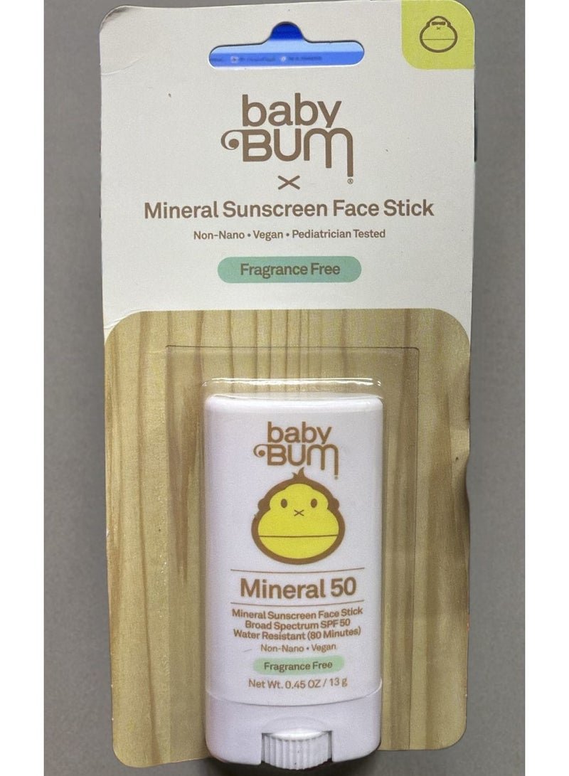 Sun Bum Baby SPF 50 Sunscreen Stick, Mineral Roll-On UVA/UVB Face and Body Protection for Sensitive Skin, Fragrance Free, Travel Size, Unscented, 0.45 Oz