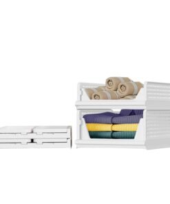 Aditya polymers 2 Pcs. Clothes Organizer for Wardrobe Cupboard| Foldable Stackable| Multipurpose Adjustable Sliding Tray Basket| Almirah Closet Space Organiser| Shirt Stacker (Pack-1Large & 1Small)