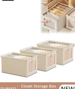 DUNISO 3 Pieces Foldable Closet Storage Organizer with Clear Lid and Window, Washable Closet Storage Boxes with Carrying Handles , Stackable Wardrobe Clothes Organizer,Cube Storage Bin for Clothes Wardrobe Home Bedroom Office