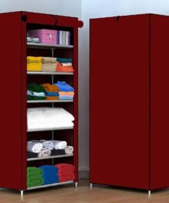 BONTEC Portable Collapsible Wardrobe for Clothes Storage – Foldable Cloth Organizer Cupboard with Shelves for Bedroom & Home (Durable, Space Saving Design) (Maroon)