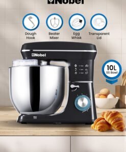 Nobel Stand Mixer with 10 Litres Stainless Steel Bowl, Full Copper Motor, 6 Speeds with Pulse Function, LED Indicator, Safety Lock, Anti Slip Feet 10 L 1100 W NBM120 Black
