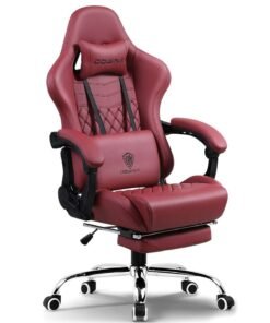 Dowinx Multi-Functional Gaming Chair, Ergonomic High Back Reclining & Height Adjustable PU Leather Computer Chairs with Massage Cushion, Neck & Lumbar Support, Footrest (Maroon) Maroon