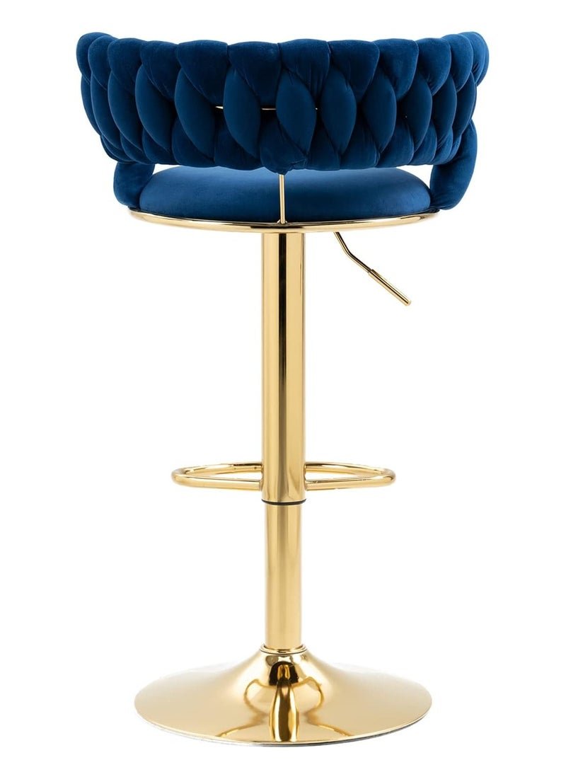 DubaiGallery Velvet Swivel Golden Bar Chair Adjustable 360" Rotating Gold Metal High Stool With Backrest For Cafes And Bars