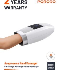 porodo Acupressure Hand Massager with Six Modes / Hand and Fingers Heated Massager / Ergonomic Design / Adjustable Vibration / Warm Compression / Palm Acupuncture Massage / Rechargeable - Grey