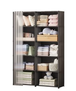 Arabest 6 Tier Portable Closet Wardrobes for Storage Clothes 10 Storage Organizer Shelves,Sturdy Storage Wardrobe for Bedroom Free Standing Cloth Rack with Cover, Black