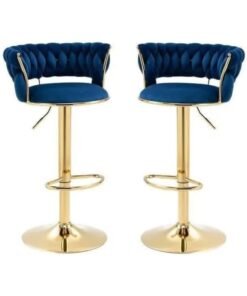 SUPAAR Bar Stool Chair Dining Room Chairs Living Room Adjustable 360° Rotating Gold Metal High Stool With Backrest For Cafes. Velvet Bar Stool Chair Metal Leg. (blue 2 pcs)