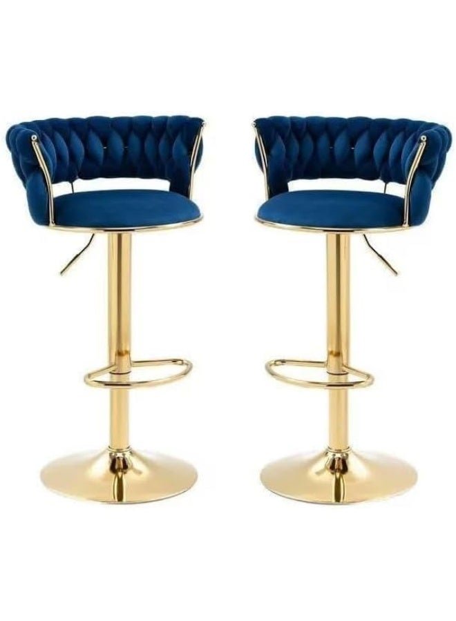 SUPAAR Bar Stool Chair Dining Room Chairs Living Room Adjustable 360° Rotating Gold Metal High Stool With Backrest For Cafes. Velvet Bar Stool Chair Metal Leg. (blue 2 pcs)