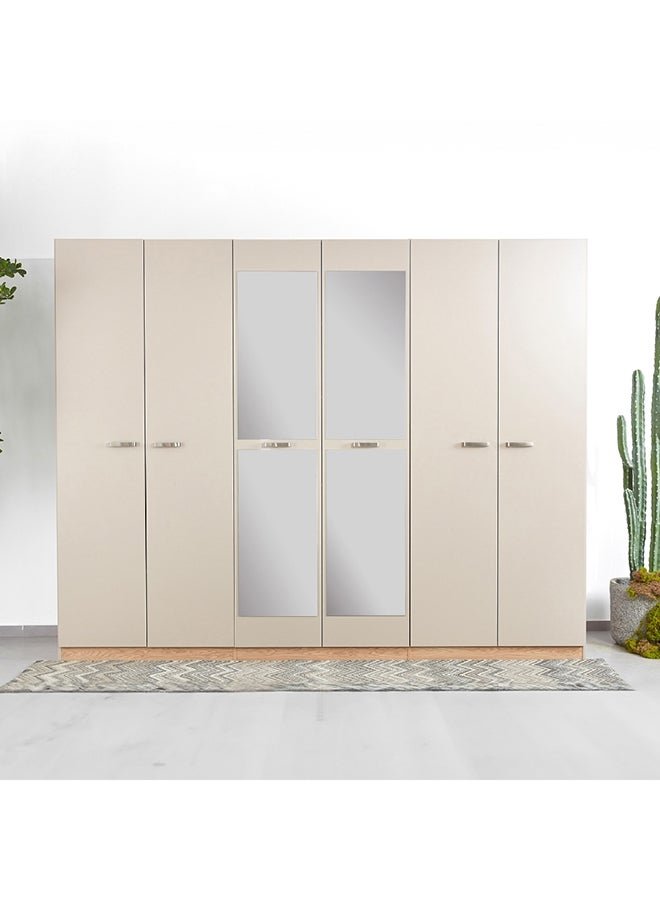 Home Box Hayes 6-Door Wardrobe with Mirror 271.6 x 216 x 59.6 cm
