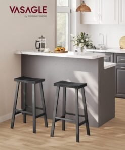 VASAGLE Bar Stools Set of 2 – Counter Height 74 cm, Industrial Style, Steel Frame with Footrest, Kitchen & Breakfast Bar Chairs – 46 × 33 × 74 cm