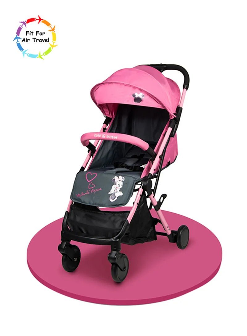 Disney Trucare FZC Minnie Mouse Travel Stroller 0 - 36 Months Compact Design Storage Basket Rear Breaks Compatible Trolley Handle And More. Pink
