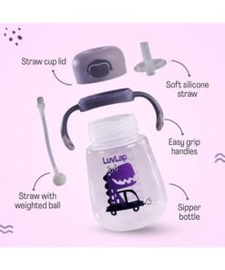 Luvlap Baby Bite Resistant Soft Silicone Straw Sipper Cup with Handle, with Weighted Straw, Sippy Cup with Anti Spill Lock, BPA Free, 6m+, 300 ml, Purple