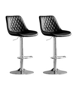Sabir & Bros Furniture LLC SBF Height Adjustable Bar Stools | Set of 2 PU Leather Swivel Chairs with Backrest and Footrest | Hydraulic Chrome Base for Kitchen & Dining, Black