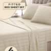 Eworld 4-Piece Luxury King Size Cream Striped Bedding Set Includes 1 Duvet Cover (220x240cm), 1 Fitted Bed Sheet (200x200+30cm), and 2 Pillow Cases (48x74+5cm) for Ultimate Hotel-Inspired Sophistication