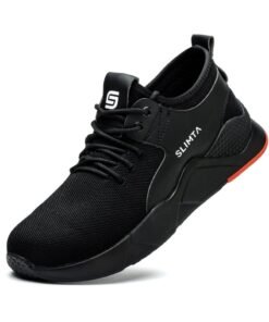 SLIMTA® Safety Shoes for Men Women Steel Toe Boots Non-Slip Lightweight Breathable Sneakers Puncture Proof Protective Industrial Black Work Shoes