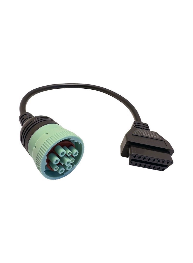 9 Pin to 16 Pin OBD2 Adapter Cable for Heavy Duty Trucks and Commercial Vehicles,Type 2 Green J1939 Diagnostic Connector Plug Work with Truck OBD Diagnostic Scanner Tool