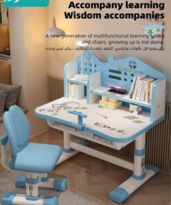 Bybeo Enlarged Kids Table and Chair Set, Multifunctional Children's Reading Study Activity Desk, Ergonomic Toddler Chairs, with Storage Drawer, Bookcase, Double Shelves, for School Student Writing Studying