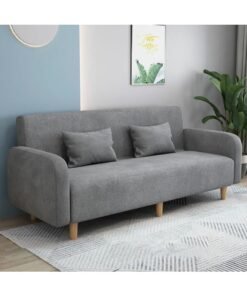 Comfynest Seats 3 Modern Small Solid Wood Frame Foam Filled Sofa With Square Arm - Flannel 150 X 65 X 75 Cm Grey