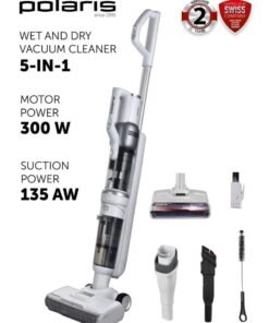 Polaris PVCW 6070 AS Cordless Wet & Dry Vacuum, 5-in-1 Upright & Handheld, 300W, 135 AW, Up to 60 Minutes Runtime, 3900 mAh Battery, Self-Cleaning, Self-Propelled Brush, LED Display, 0.5L Clean Water Tank / 0.3L Dirty Water Tank, 0.2L Dust Bin