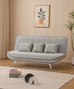 Harmony Home Premium Fabric Sofa  Bed with 3 Soft Cushions – Modern Convertible Sleeper Couch with Metal Legs, Space-Saving 3-Seater Sofa for Living Room, Bedroom & Guest Room - Light Grey