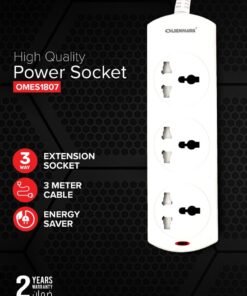 Olsenmark 3 Way Power Socket OMES1807D, 3 M cord, PP Fire Proof Housing and Child Safety, Ideal for Home, Office