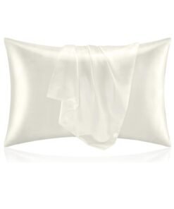 MahMir® Silk Satin Pillowcase for Hair and Skin Queen Ivory White Silk Pillowcase 2 Pack 76L x 51W CM (30x20 Inches) - Satin Pillow Cases Set of 2 with Envelope Closure ( 2pcs Ivory White)