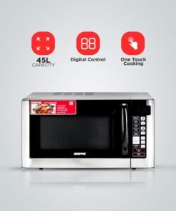 GEEPAS 45 Ltr- Digital and Convection Microwave Oven | 8 Powerful Professional Chef Levels, Digital Display, One-Touch Control, Pull Handle Door, Silver/Black 45 L 1500 W GMO1898 Black & Silver