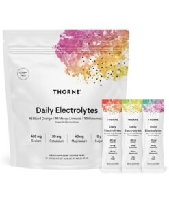 Thorne Daily Electrolytes 10 Blood Orange / 10 Mango Limeade / 10 Watermelon flavored with other natural flavors 480 mg Sodium, 99 mg Potassium, 40 mg Magnesium, 0g Sugar, DIETARY SUPPLEMENT / 30 STICK PACKS - 0.15 OZ (4.37 G) / TOTAL NET WT 4.62 OZ (131.1 G)