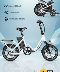 Wind Horse W2B Folding Electric Bike with 350W High Speed Motor, 36V 8AH Battery, 40 KM/H Speed, 35 KM Range, Dual Disk Brakes, Carbon Alloy Frame and 16 Inches Tires, Front Suspension Fort, Portable Electric Bike with Dual Seat