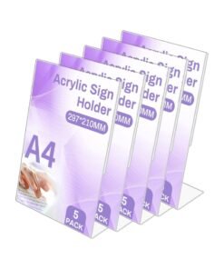 TPGP A4 Acrylic Sign Holder, 5-Pack L-Shape Display Stands - Clear Acrylic Poster Menu Holders for Table, Restaurant, Hotel, Documents, and Office Use
