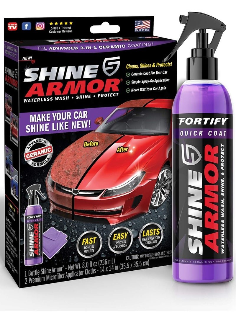 Shine Armor Ceramic Coating Brazilian Water-Based Palm Spray Wax High-Strength Hydrophobic Waterless Car Wash 236 ml (Microfiber Cloth Included)